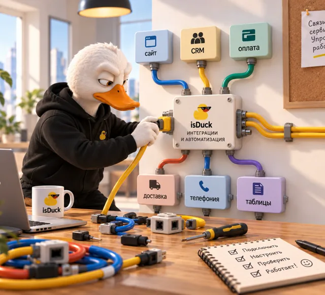 Белая утка isDuck подключает сайт, CRM, оплату, доставку и телефонию к общей схеме интеграций